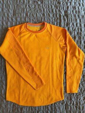 Patagonia Orange-Gold Striped Long Sleeve Athletic Shirt
